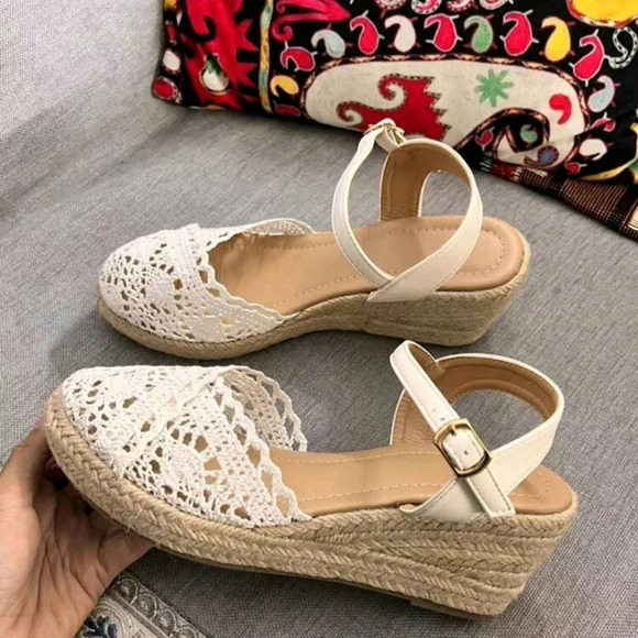 Women's Peep Toe High Heel Platforms Lace Mesh Hollow Out Summer Sandals - Picture 1 of 6